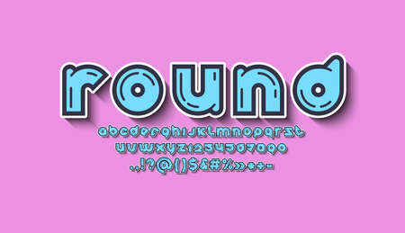 Blue modern alphabet, original rounded font, trendy letters from A to Z and numbers from 0 to 9, vector illustration 10EPSのイラスト素材