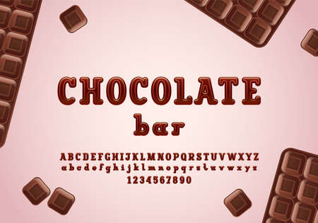 Original 3d font, alphabet in the chocolate style, slab serif rounded uppercase and lowercase letters from A to Z and numbers from 0 to 9, vector illustration 10EPSのイラスト素材