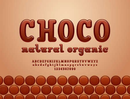 Slab serif 3d font, chocolate alphabet, rounded uppercase and lowercase letters from A to Z and numbers from 0 to 9, vector illustration 10EPSのイラスト素材