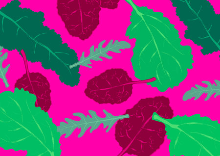 Pattern with salad leaves and herbs. Colorful sketch collection of green vegetables and herbs...
