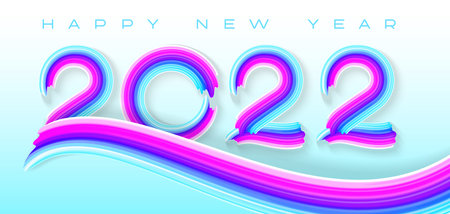 Happy New Year 2022, greeting inscription of colorful brushstroke paint, trendy modern vector...