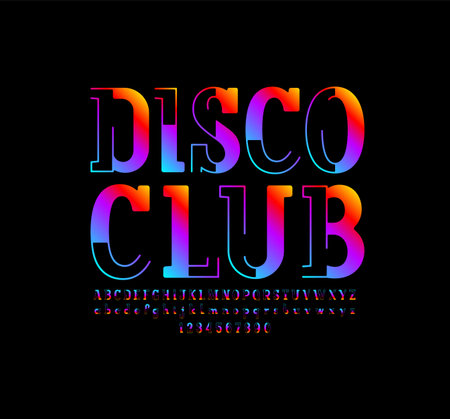 Original bright font, modern trendy alphabet, letters made of gradient colored line and pieces, vector illustrationのイラスト素材