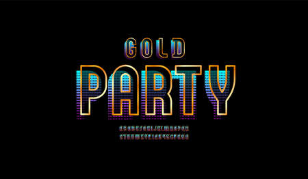 Bright font sans serif, gold alphabet, capital letters and numbers for you designs, vector illustration 10EPSのイラスト素材