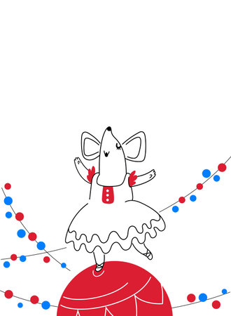 Mouse dancing on a ball, greeting card for your design, vector illustration 10epsのイラスト素材