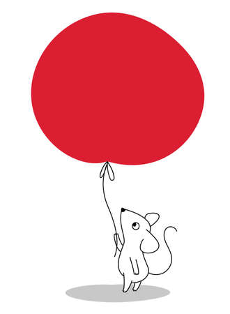 Mouse with a big balloon, greeting card for your design, vector illustration 10epsのイラスト素材