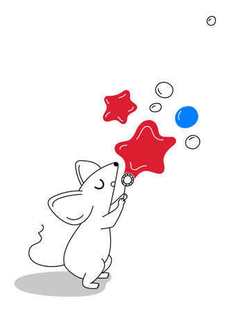 Little Mouse blows soap bubbles, greeting card for your design, vector illustration 10epsのイラスト素材