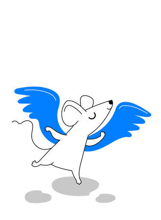 Little mouse with wings is joyful, greeting card for your design, vector illustration 10epsのイラスト素材