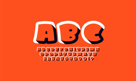 Rounded Font in the comics style, trendy cartoon bright alphabet, bold letters and numbers made in cute style with shadowのイラスト素材