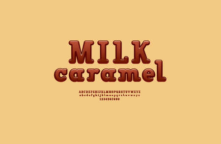 Chocolate 3d font, alphabet in the cartoon style, slab serif rounded uppercase and lowercase letters from A to Z and numbers from 0 to 9, vector illustration 10EPSのイラスト素材