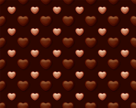 Sweet banner for Valentines Day, delicious background pattern from chocolate hearts, vector illustration 10epsのイラスト素材