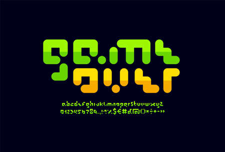 Display font, trendy alphabet, round letters and numbers made in video game styleのイラスト素材