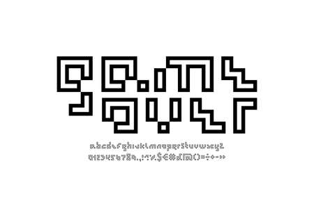 Digital font, alphabet made of lines, letters and number, vector illustration 10epsのイラスト素材