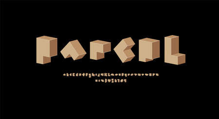 3d font, alphabet made in paper cardboard style, letters and numbers, vector illustration 10epsのイラスト素材