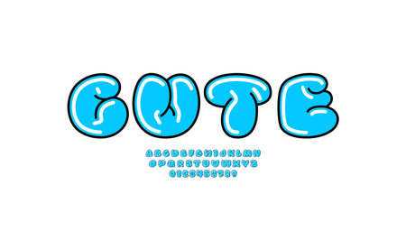 Colored font, comic alphabet in the cartoon style, uppercase letters and numbersのイラスト素材