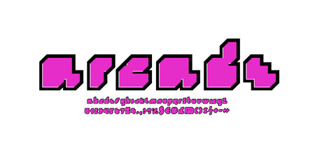 Pixel font, pink alphabet, letters and number in the game styleのイラスト素材