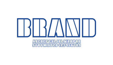 Abstract blue font, alphabet made in outline, stencil letters and numbers vector illustration.のイラスト素材
