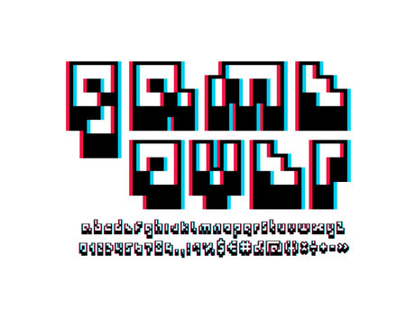 Game font, geometric alphabet, letters and numbers, vector illustration 10epsのイラスト素材