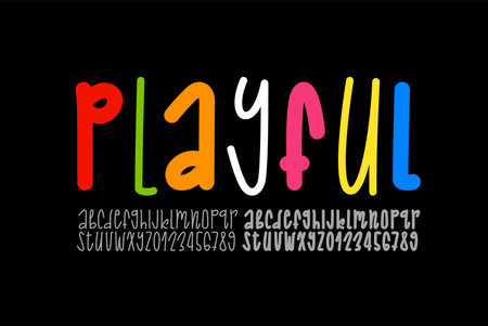 Hand drawn playful font, alphabet in the kids style, rounded thin letters and numbers in doodle style, vector illustration 10EPSのイラスト素材