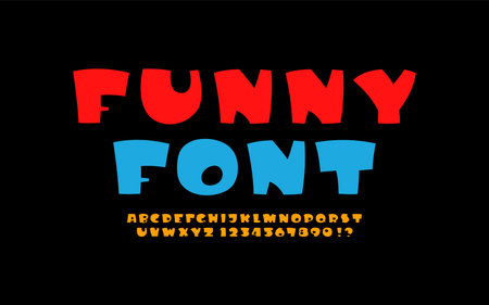 Child Font in the comics style, cartoon alphabet, letters numbers, vector illustration 10epsのイラスト素材