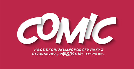 Comic handwritten font, script alphabet, calligraphy cursive typeface, hand drawn typeface in style of comics, vector illustration 10EPSのイラスト素材