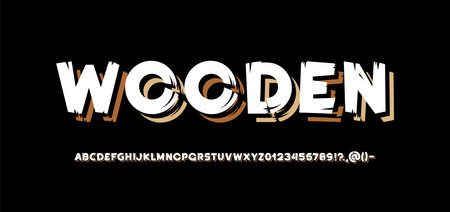 Rough wood, cursive font, hand drawn brush stroke bold alphabet, vector illustration 10EPSのイラスト素材