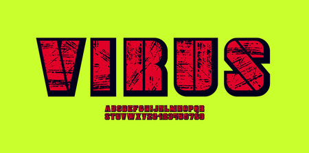 Grunge font, large alphabet with a letterpress eroded rough textureのイラスト素材