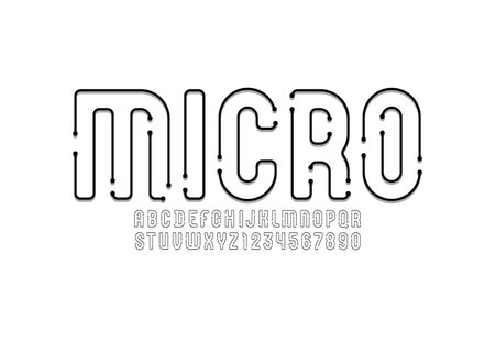 Digital technology font, future techno alphabet, ultra thin letters and number, vector illustration 10EPSのイラスト素材