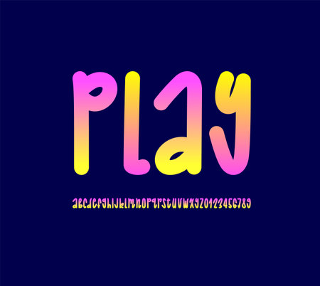 Playful font alphabet in the cartoon style, rounded ultra thick gradient colored letters and numbers in doodle styleのイラスト素材