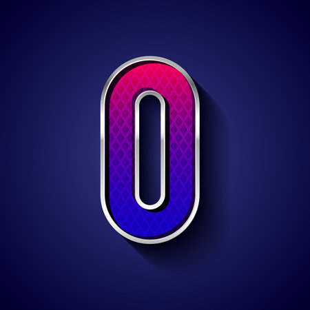 3d metallic font with chrome contour, trendy silver metal alphabet, modern letter O with grid texture, vector illustration 10epsのイラスト素材