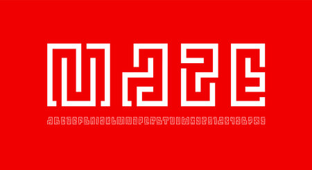 Child font alphabet from segment line, kids game style letters and numbers, vector illustrationのイラスト素材