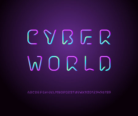 Technical bright font, thin digital alphabet, trendy uppercase Latin letters from A to Z and Arab numbers from 0 to 9 for you designs, vector illustration 10EPSのイラスト素材