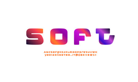 Tech thick font, digital alphabet, bright trendy modern Latin letters and Arab numerals for you future design or brand name or logo, vector illustration 10EPSのイラスト素材