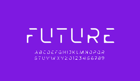 Abstract tech alphabet font, white typography technology for your designs logo sign or brand name, vector illustration 10EPSのイラスト素材