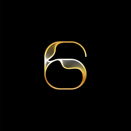 Number 6, beautiful elegant golden alphabet striped font, classic Arab numeral perfect for wedding invitations, anniversary or fashion, brand name or logo design, vector illustration 10EPSのイラスト素材