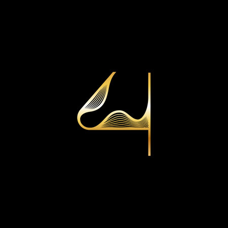 Number 4, beautiful elegant golden alphabet striped font, classic Arab numeral perfect for wedding invitations, anniversary or fashion, brand name or logo design, vector illustration 10EPSのイラスト素材