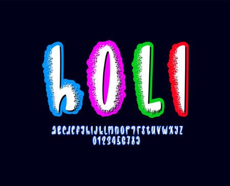 Spray graffiti font alphabet in the street art style, sprayed grunge letters and numbers in realistic style, vector illustration 10EPSのイラスト素材