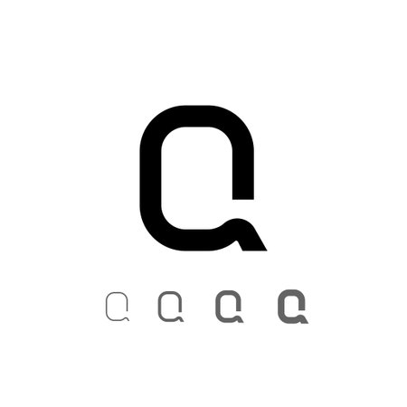 Letter Q, technical digital alphabet font, including set from four of different thicknesses, vector illustration 10epsのイラスト素材
