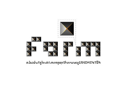 3D square font, geometric alphabet, trendy letters and numbers made in a cut pyramid style, vector illustration 10epsのイラスト素材