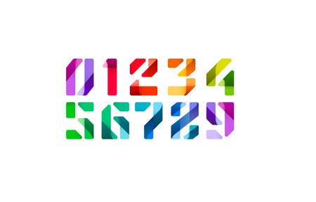 Multi-colored font, for your logo design, bright colorful numerals 0, 1, 2, 3, 4, 5, 6, 7, 8, 9, vector illustration 10.のイラスト素材