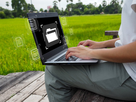 Online Document Database Document Management System Linking documents online from anywhere. internet connection Document file management within the organizationの写真素材