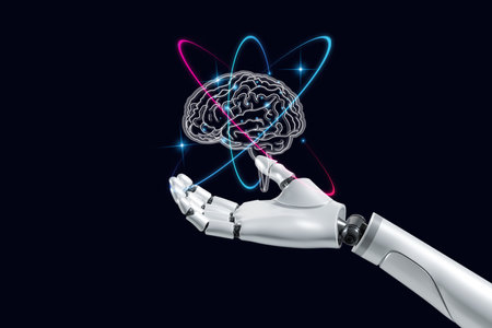 AI robot brain. Using artificial intelligence technology. with their own development ideas problem solving via artificial intelligenceの写真素材