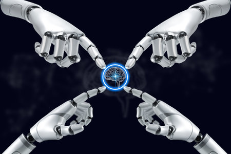 AI robot brain using artificial intelligence technology with the concept of self-improvement,...