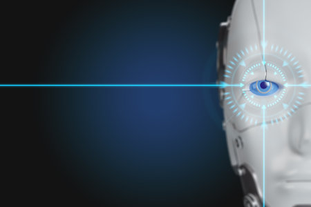 Scan the robot's eyes, the use of replacement eyes in action. robot visionの写真素材