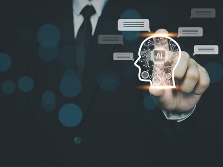 Business people using artificial intelligence chatbot AI Market analysis, investment, problem solving from a large networkの写真素材