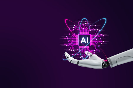Metaverse technology concept. Working with artificial intelligence technology. Developing access to augmented reality with AIの写真素材
