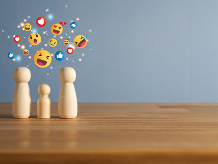 family wooden model that is being happy through the laughing smile iconの写真素材
