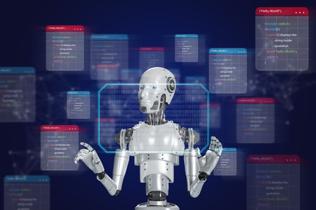 Program development with artificial intelligence robots The use of AI programmers developing or solving program problems. create modern software digital software technologyの写真素材