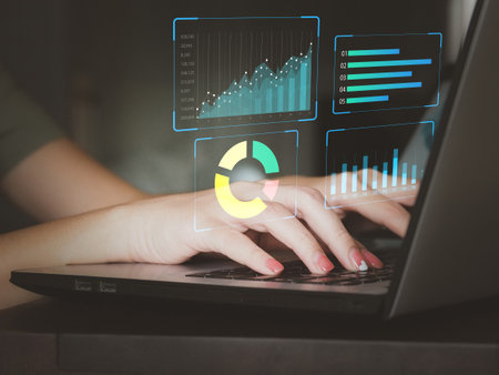 Man's hand doing business analytics marketing strategy financial organization Monitoring the profitable income plan of the investmentの写真素材