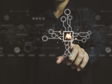 Asian businessman showing artificial intelligence AI connection of future technologyの写真素材