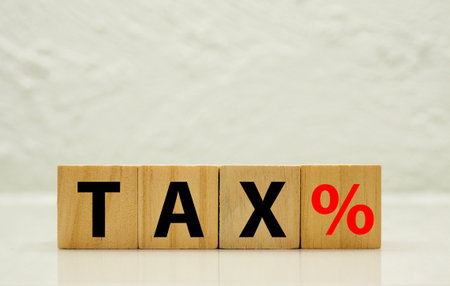 taxes on wooden cubes income tax calculation business tax paymentの写真素材